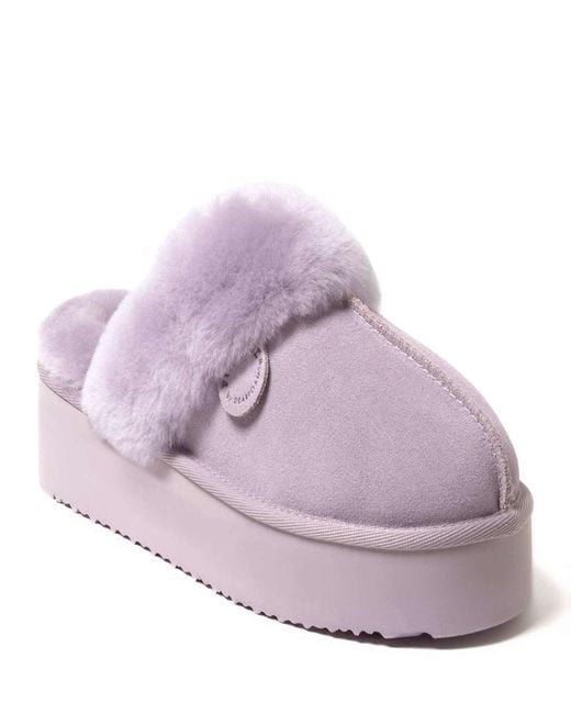 Dearfoams Purple Fireside By Melton Genuine Shearling Platform Scuff Slipper