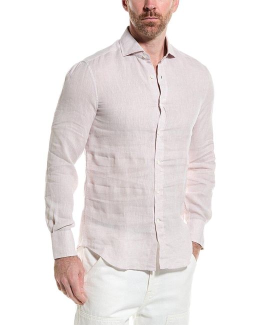 Brunello Cucinelli White Slim Fit Linen Shirt for men