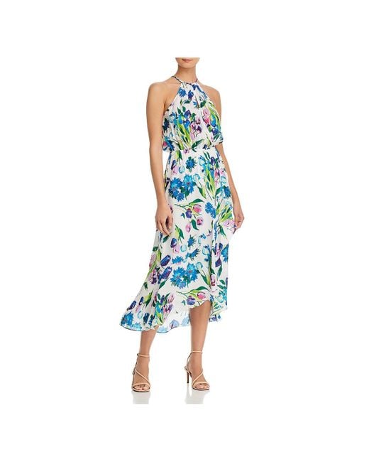 Parker Blue Dottie Silk Blend Floral Halter Dress