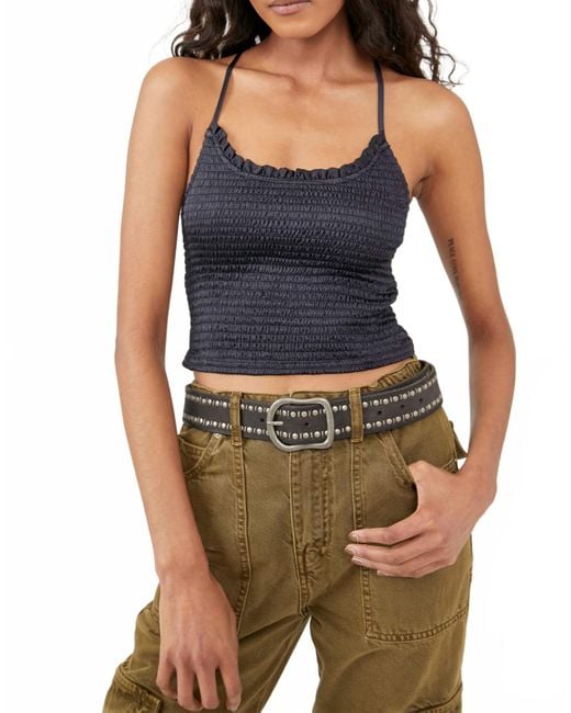 Free People Women's Blue Smocked Racerback Tank Top