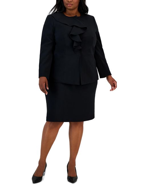 Le Suit Black Plus 2pc Polyester Skirt Suit