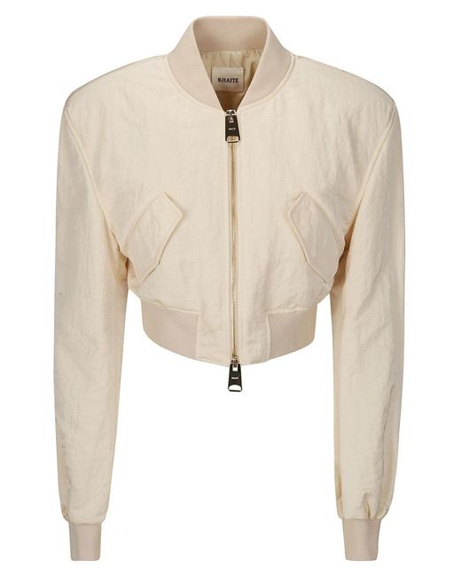 Khaite Natural Crop Jacket With Zip Closure
