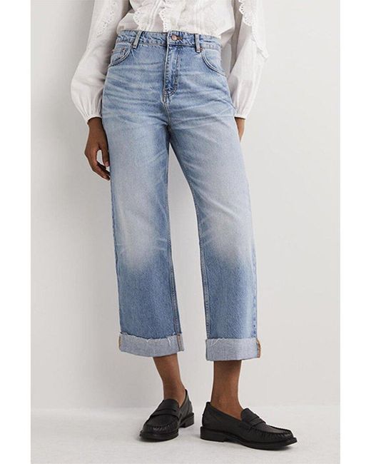 Boden Blue Relaxed Straight Turn Up Jean