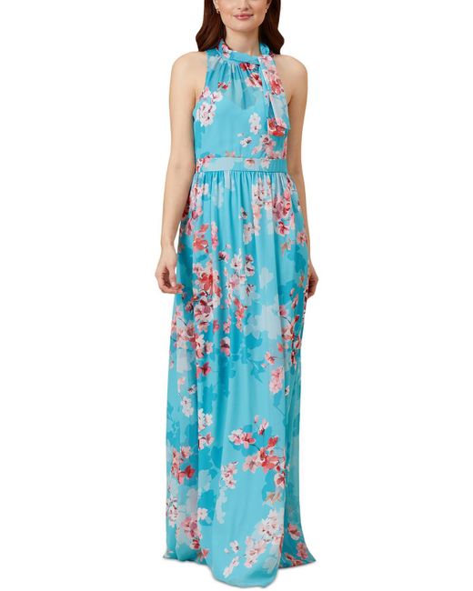 Adrianna Papell Blue Halter Long Fit & Flare Dress