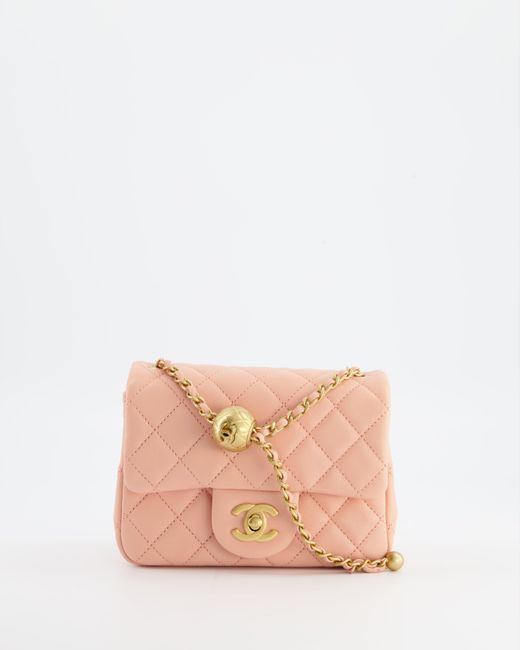 Chanel Pink Pearl Crush Mini Square Flap Bag With Brushed Gold Hardware