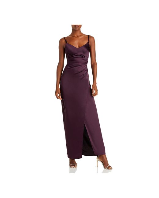 Aqua Purple Satin Ruched Evening Dress