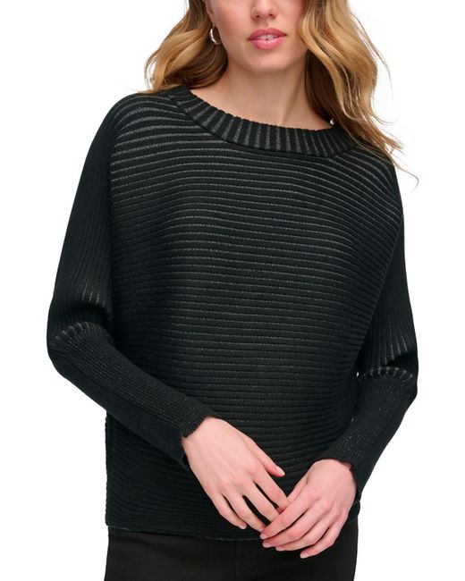 DKNY Black Ribbed Dolman Sleeves Pullover Sweater