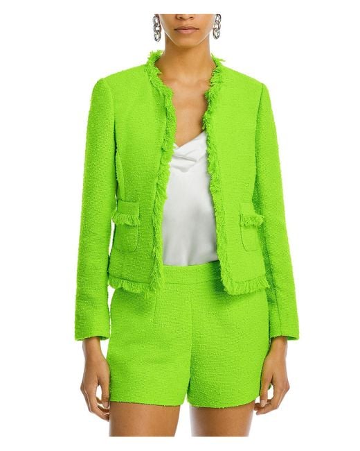 L'Agence Green Angelina Tweed Cropped Open-front Blazer