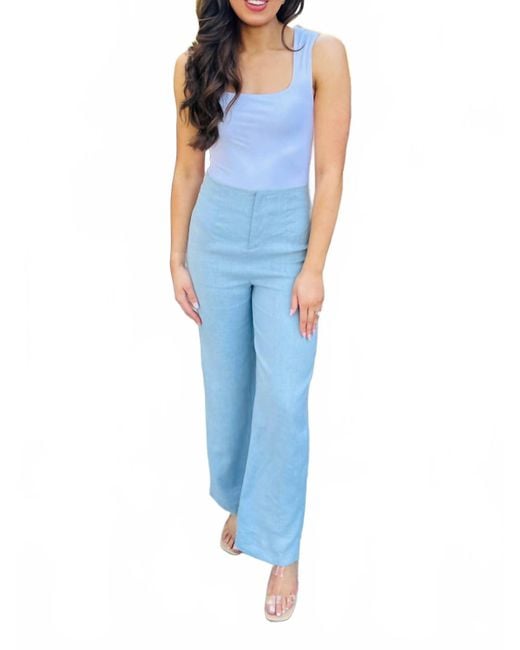 Olivaceous Blue Linen Wide Leg Pant