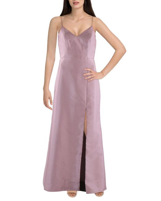 Alfred Sung Purple Front Slit Long Evening Dress