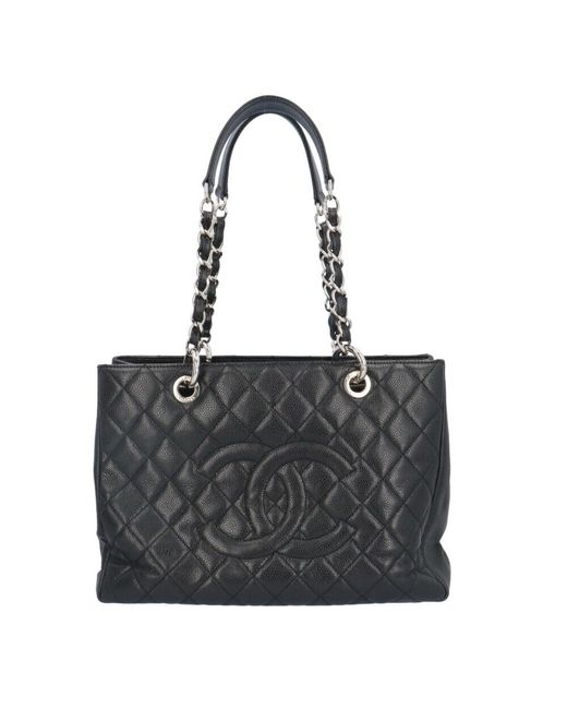 Chanel Black Gst (grand Shopping Tote) Leather Tote Bag (pre-owned)