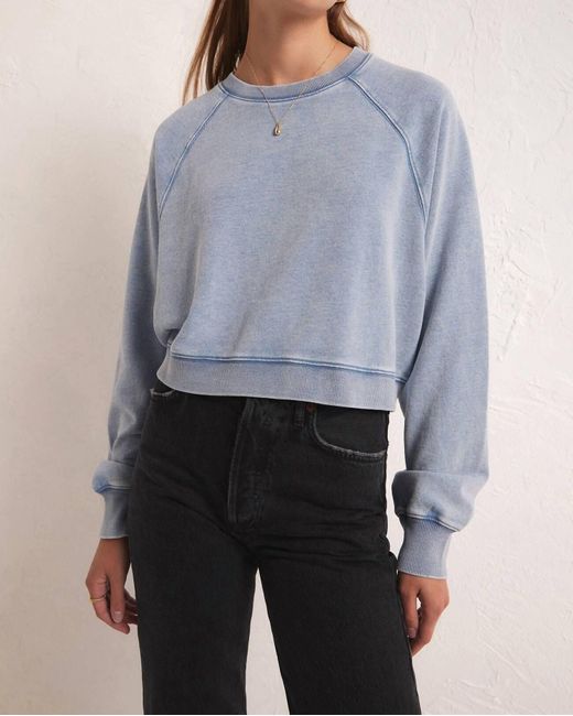 Z Supply Blue Crop Out Knit Denim Sweatshirt