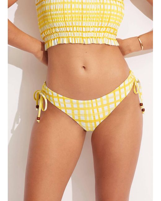 Seafolly Yellow Amalfi Check Loop Side Tie Hipster Bikini Bottom I