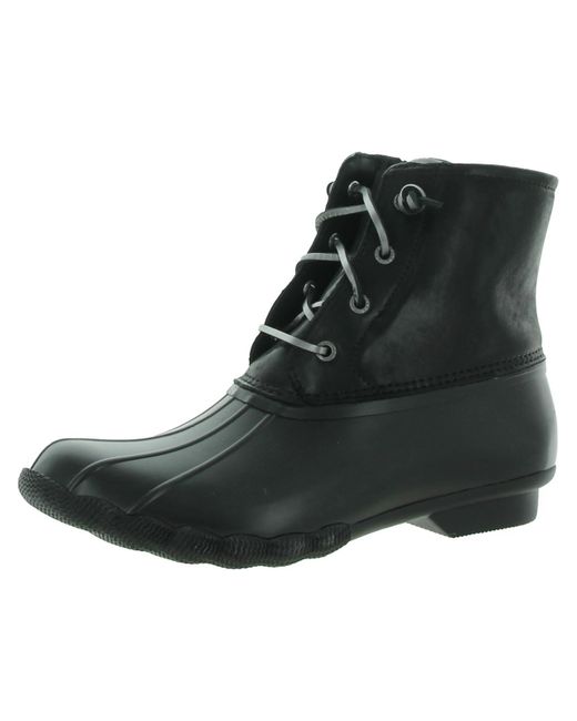 Sperry Top-Sider Black Saltwater Leather Lace-up Rain Boots