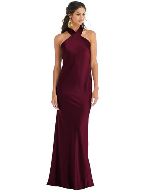 Lovely Red Draped Twist Halter Tie-back Trumpet Gown