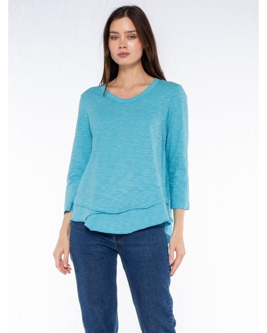 Wilt Blue Shrunken Crew 3/4 Sleeve Mock Layer Tee