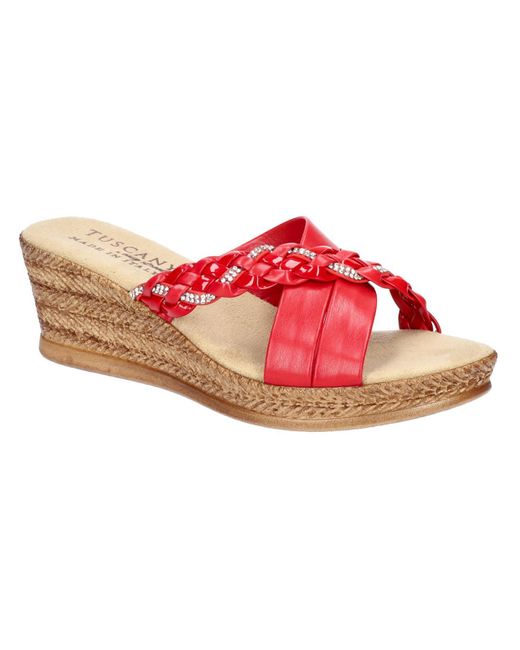 TUSCANY by Easy StreetR Pink Gessica Leather Braided Wedge Sandals