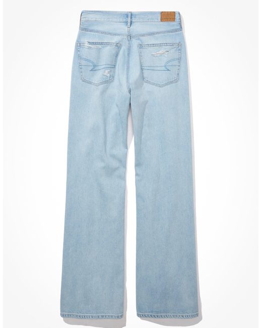 American Eagle Outfitters Blue Ae Dreamy Drape Ripped Super High-waisted baggy Wide-leg Jean