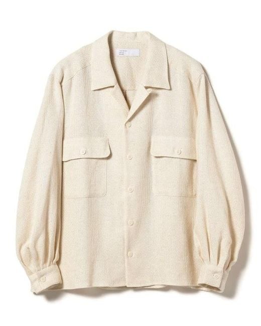 Beams Plus Natural Open-Collar Boxy Shirt With Voluminous Sleeves for men