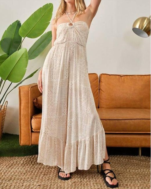illa illa Gray Sandy Afternoons Printed O-ring Wide Leg Jumpsuit