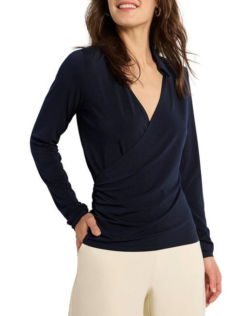 NIC+ZOE Blue Collared Wrap Top