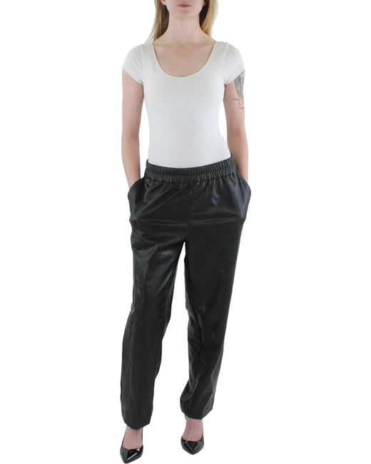 Anne Klein Faux Leather Slim Ankle Pants in Black | Lyst