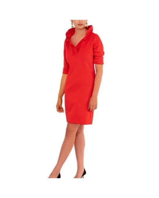 Gretchen Scott Red Ruffleneck Solid Dress