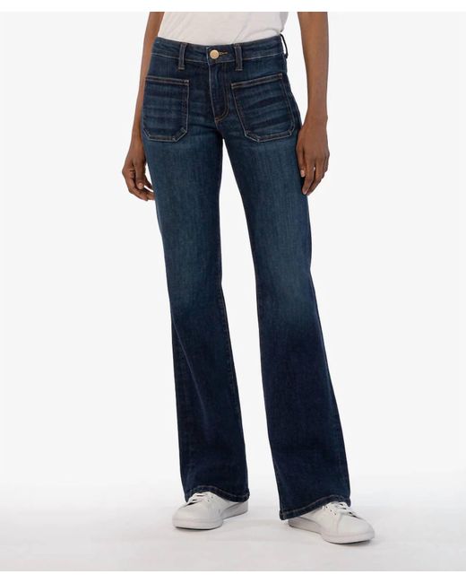 Kut From The Kloth Blue Ana Flare With Patch Pockets Reg Hem Jean In Profuse