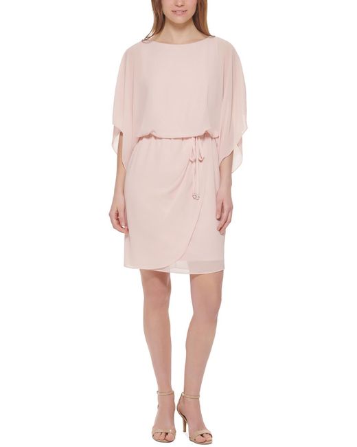 Jessica Howard Pink Petites Chiffon Cape-sleeves Cocktail And Party Dress