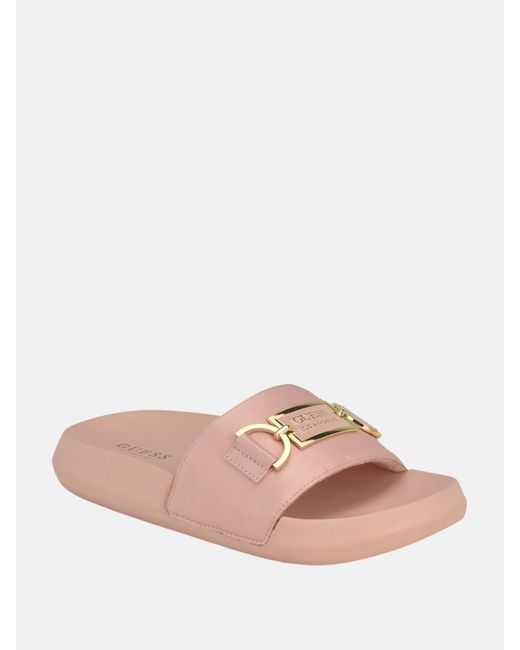Guess Factory Pink Pure Satin Pool Slides