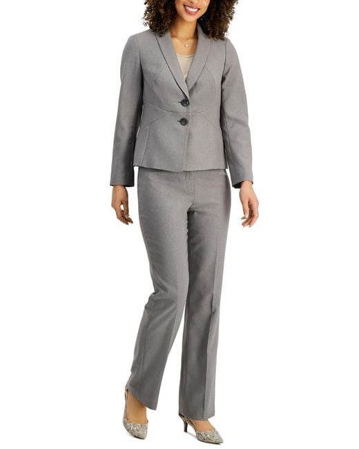 Le Suit Gray Petites Seamed Office Pant Suit