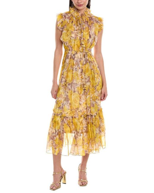 Zimmermann Yellow High Tide Silk Midi Dress