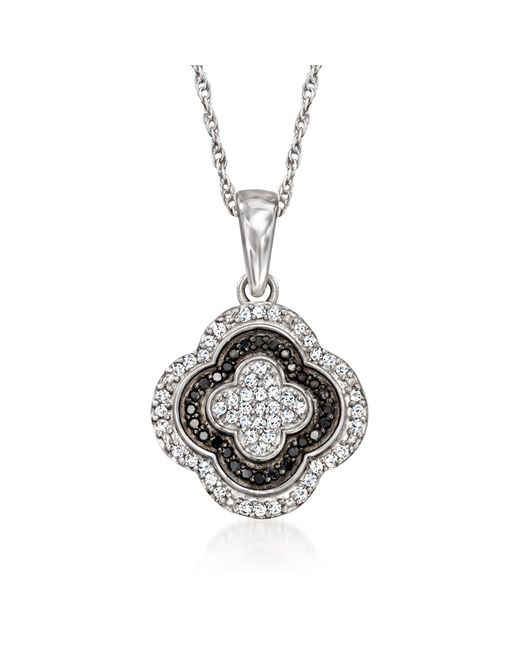 Ross-Simons Metallic Black And White Diamond Clover Pendant Necklace