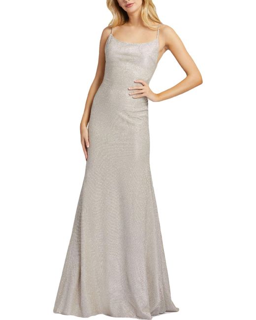 Ieena for Mac Duggal White Metallic Sleeveless Evening Dress