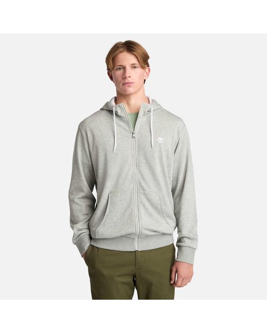 Timberland Gray Oyster River Chest Logo Full-Zip Hoodie for men