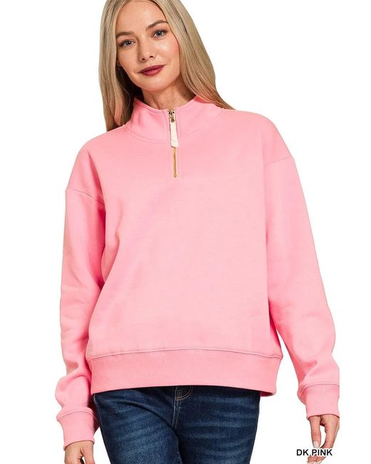 TRUEDAMES Women's Pink Fleece Half Zip Sweatshirt