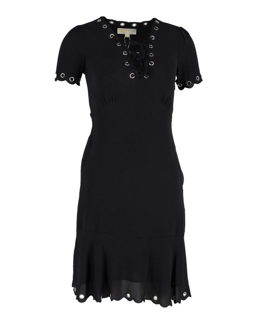 Michael Kors Black Eyelet Lace-up Scallop Dress