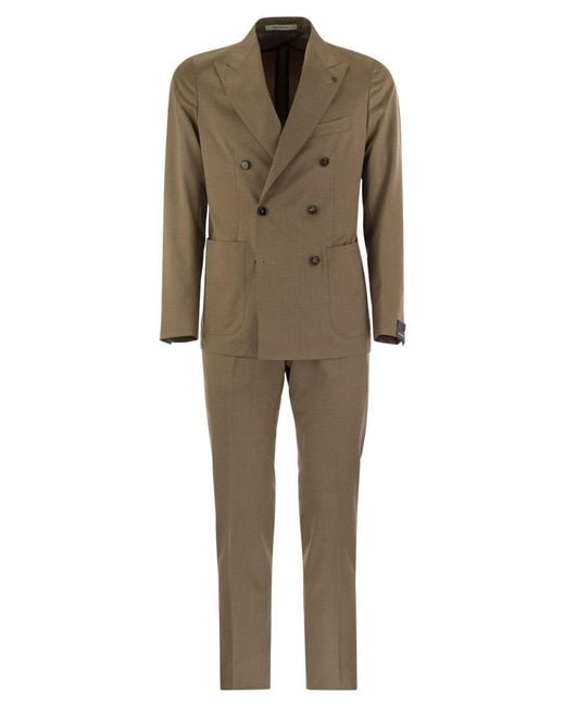 Tagliatore Natural Double-Breasted Virgin Wool Suit With Tailored Fit for men