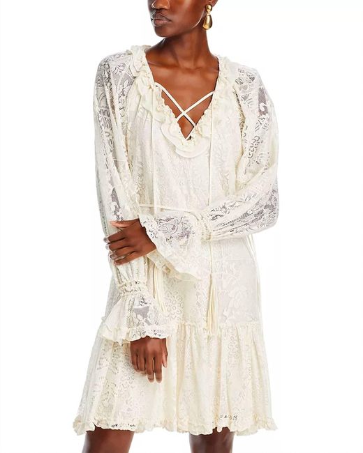 Kobi Halperin White Senna Lace Peasant Dress