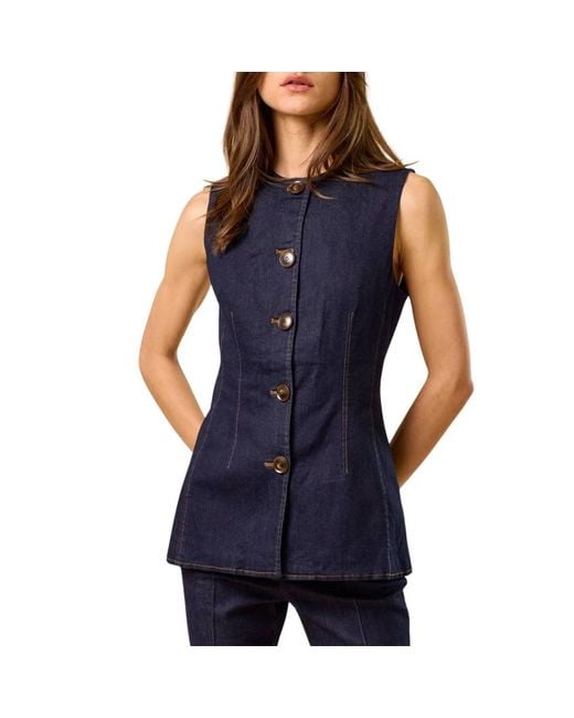 Lalavon Blue Sleeveless Button-Down Top
