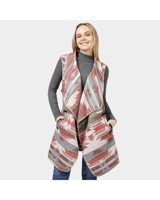 TRUEDAMES White Aztec Patterned Front Pocket Collar Vest