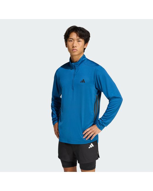 Adidas Blue Tech Essentials Workout 1/4 Zip Sweatshirt for men