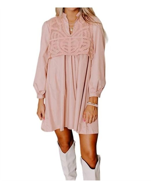 Anniewear Pink Crochet Vest Babydoll Shirt Dress