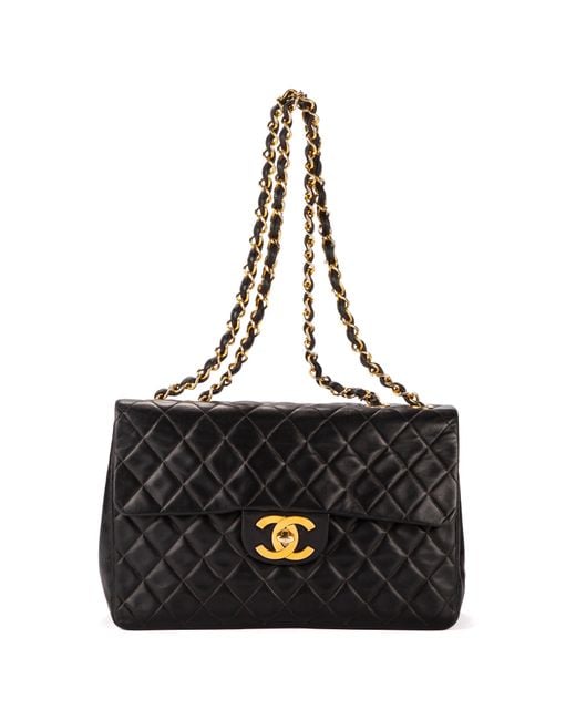 Chanel Classic Maxi Double Flap Quilted Patent Leather Shoulder Bag Black