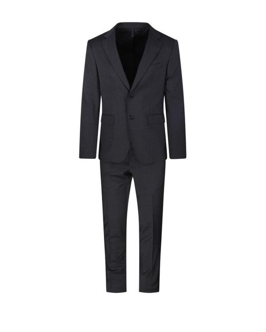 Santaniello Black Tailored Wool Suit With Classic Blazer And Flat-Front Trousers for men