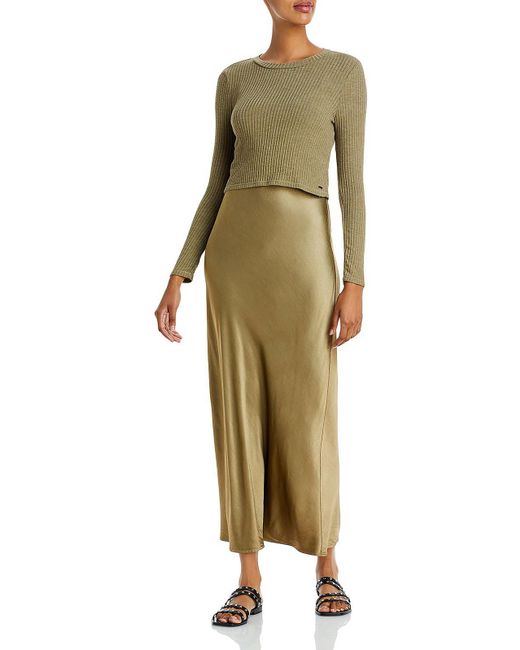 n:PHILANTHROPY Satin Slip Ribbed Two Piece Dress in Green | Lyst