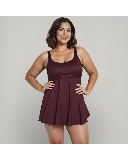 Calypsa Purple Plus Amber Flared Tankini Swim Top With Adjustable Straps And Removable Cups