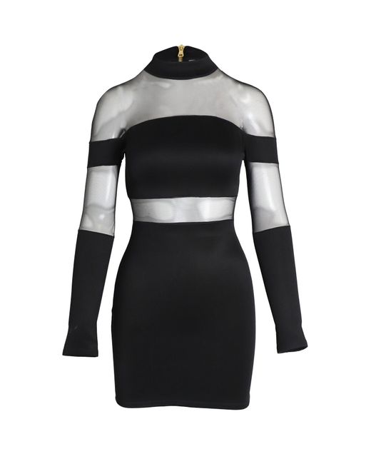 Balmain Black Bodycon Mini Dress With Sheer Inserts