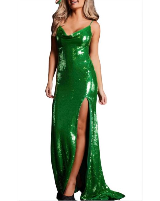 Jovani Women's Green Sequin Cowl Neck Gown