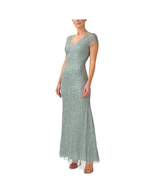 Adrianna Papell Green Beaded Mermaid Evening Dress